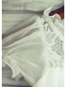Short Sleeves Ivory Lace Chiffon Cute Flower Girl Dress